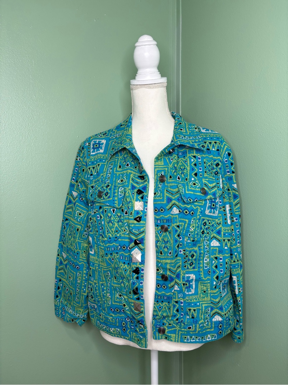 hearts of palm Teal & Blue Patterned Jacket